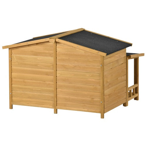 Large Wooden Dog House Outdoor | Hut Style Kennel with Porch & 2 Doors for Big Dogs