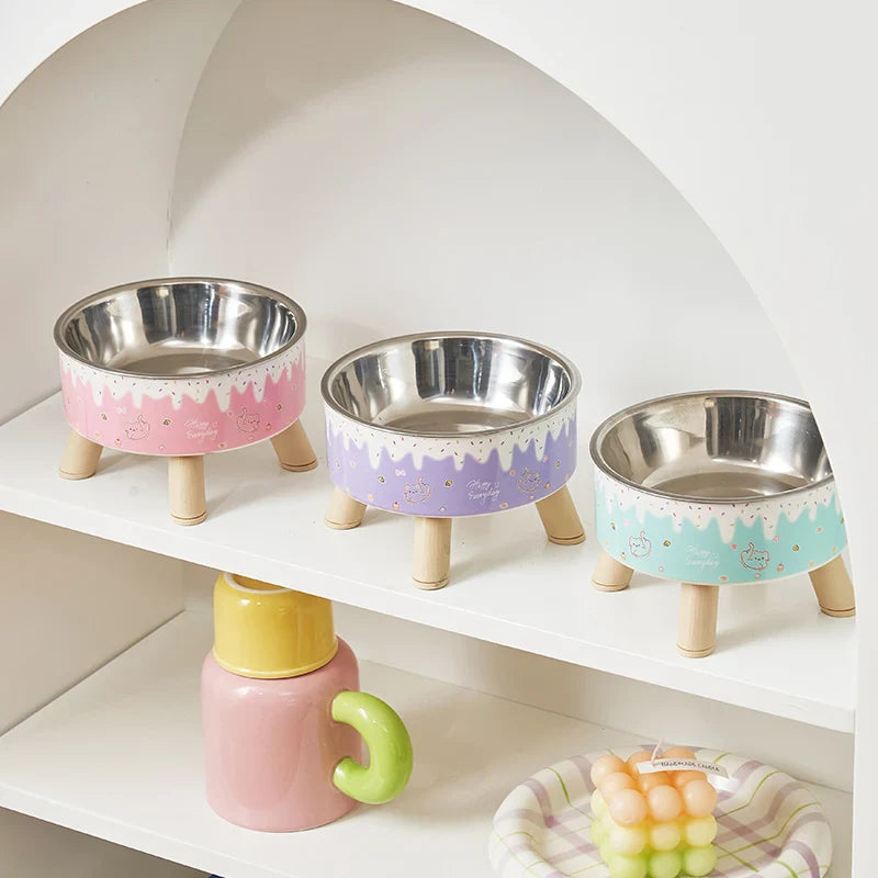 Elevated Dog Bowl | Colorful Ice Cream Design Puppy Feeding & Water Bowl
