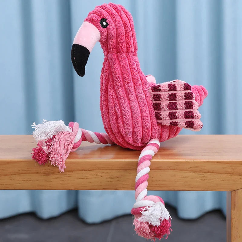 Flamingo Squeaky Plush Dog Toy | Durable Corduroy Chew Toy for Puppies & Small Dogs