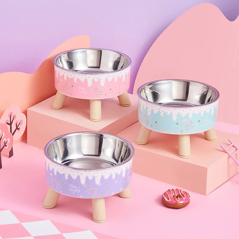 Elevated Dog Bowl | Colorful Ice Cream Design Puppy Feeding & Water Bowl