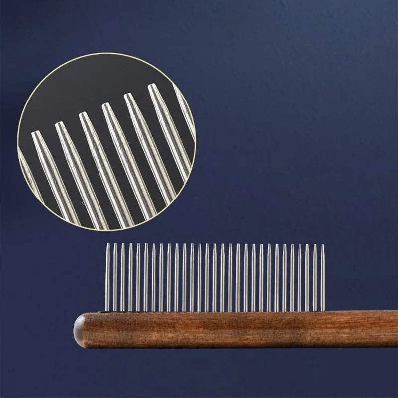 Wooden Handle Cat Brush – Stainless Steel Grooming Comb for Pets | Pet Hair Remover Tool