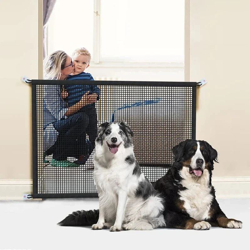 Foldable Dog Playpen Mesh Safety Gate | Indoor Pet Barrier for Stairs with Hooks