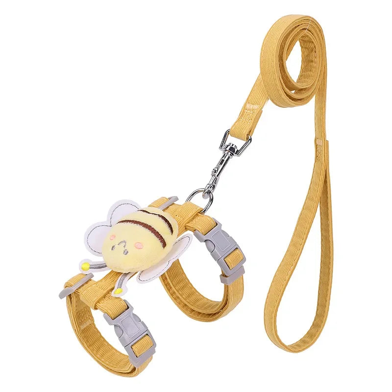 Adjustable Cat & Dog Harness Leash Set – Cute Bee Design for Small & Medium Pets | Outdoor Walking Gear