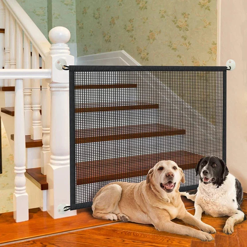 Foldable Dog Playpen Mesh Safety Gate | Indoor Pet Barrier for Stairs with Hooks